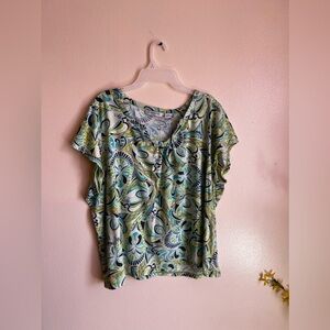 Liz Claiborne Womens Blouse 3X Sheer Multicolor Lightweight Pleated Front cotton